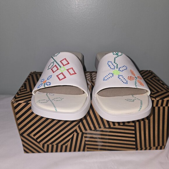 Camper Twins Embroidered White Dana Slide Sandal, Women's Size 8.5, New in Box - Picture 2 of 6